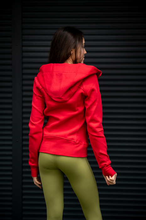 Hanorac bumbac gros cu fermoar rosu [9]