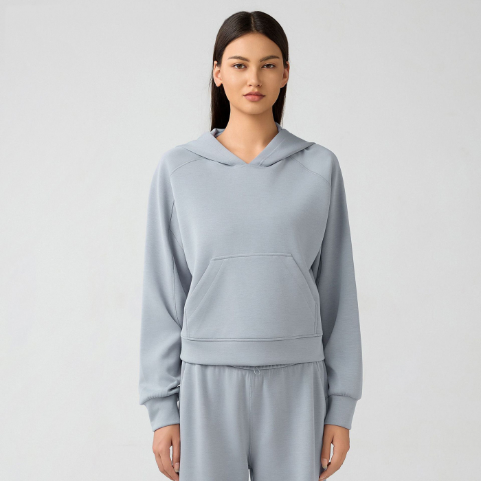 Hanorac silky feel albastru gri cu gluga [1]