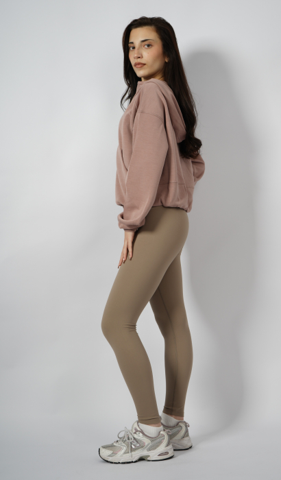 Hanorac silky feel cu fermoar roz pudrat [4]