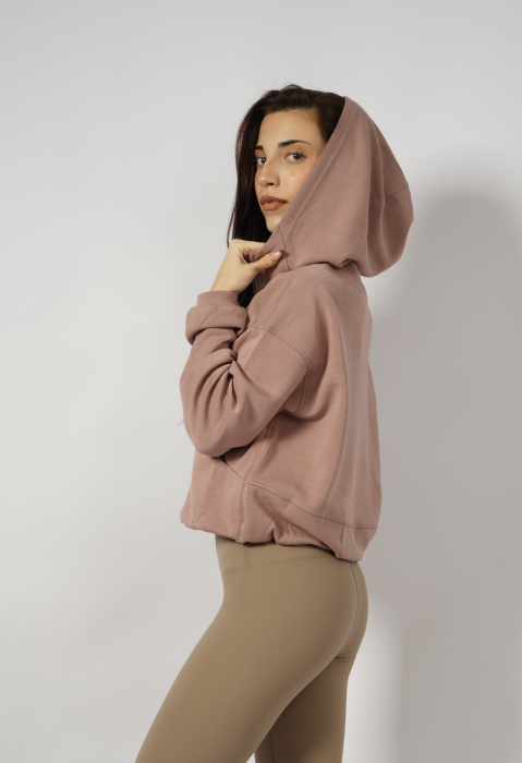 Hanorac silky feel cu fermoar roz pudrat [3]