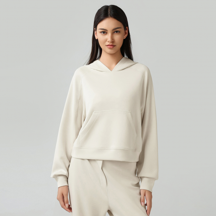Hanorac silky feel cu gluga crem [2]