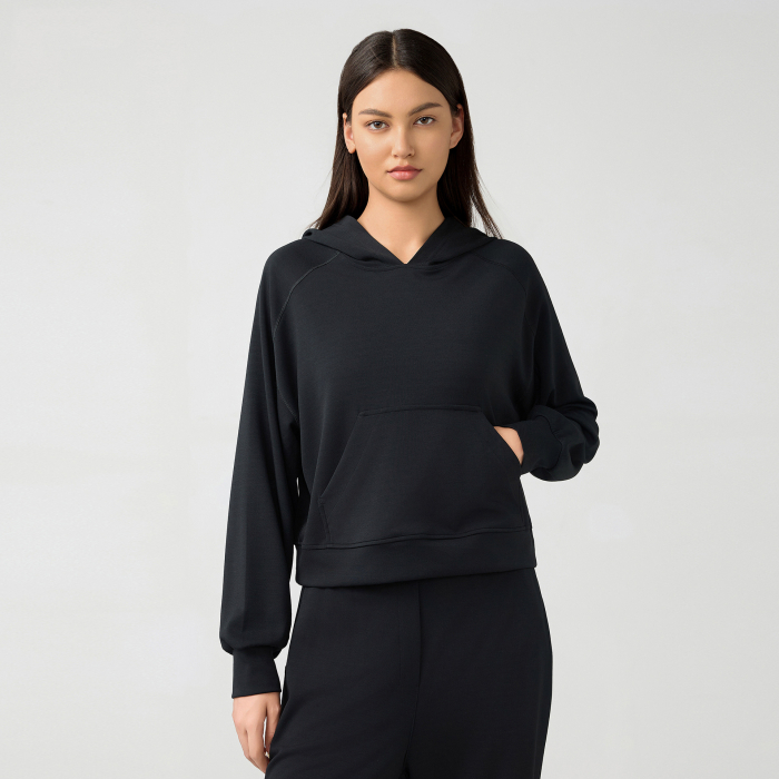 Hanorac silky feel negru cu gluga [1]