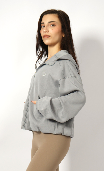 Hanorac silky touch cu fermoar bleu-gri [5]