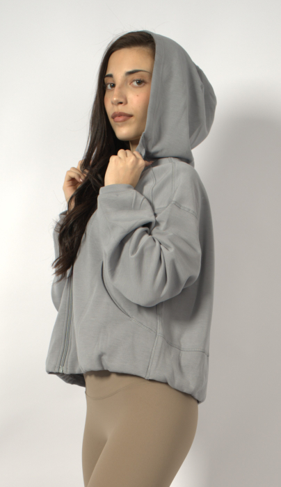 Hanorac silky touch cu fermoar bleu-gri [4]