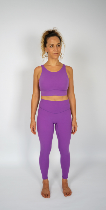 Set Fitness mov violet- Colanți 8/8 cu Talie Înaltă Fără Cusături pe Mijloc și Top cu Susținere Ridicată, Material Premium, Ideal pentru Alergare, Fitness, Yoga, Pilates, și Cycling [10]