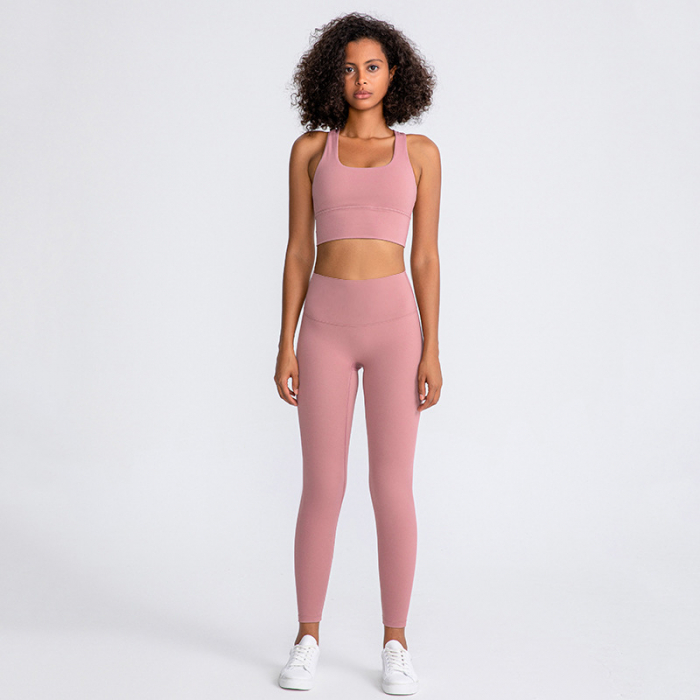 Set Colanți și Bustieră Sport Cozy pentru Femei, Roz Mocha Talie Înaltă, Fără Cusături pe Mijloc, Țesătură Moale și Elastică, Ideal pentru Yoga și Pilates, Suport și Confort Maxim [1]