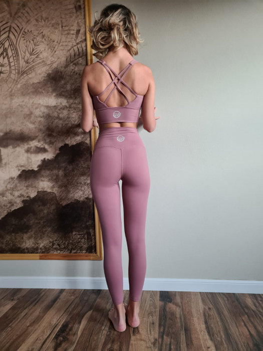 Set Colanți și Bustieră Sport Cozy pentru Femei, Roz Mocha Talie Înaltă, Fără Cusături pe Mijloc, Țesătură Moale și Elastică, Ideal pentru Yoga și Pilates, Suport și Confort Maxim [2]
