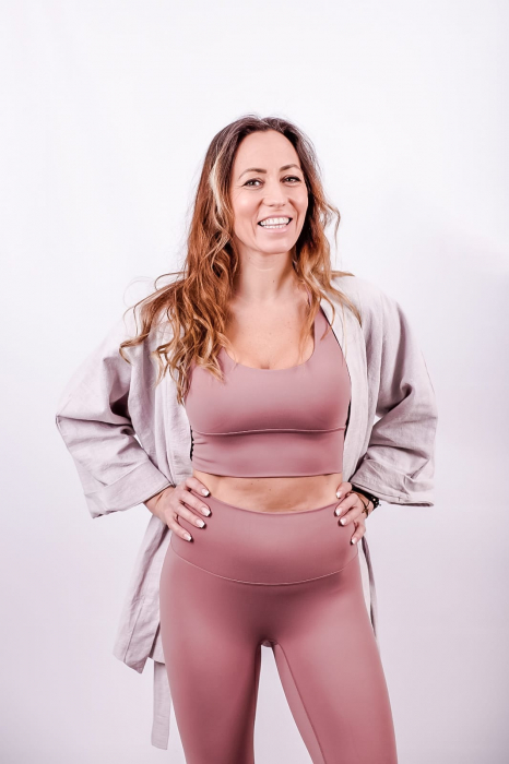 Set Colanți și Bustieră Sport Cozy pentru Femei, Roz Mocha Talie Înaltă, Fără Cusături pe Mijloc, Țesătură Moale și Elastică, Ideal pentru Yoga și Pilates, Suport și Confort Maxim [3]
