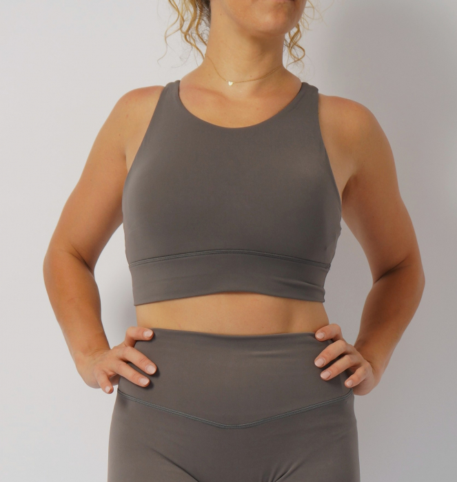 Top bustiera fitness gri, material compresiv, sustinere ridicata [1]