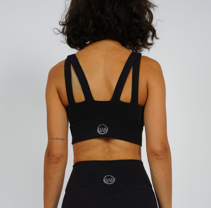 Top bustiera fitness negru, material compresiv, sustinere ridicata [2]