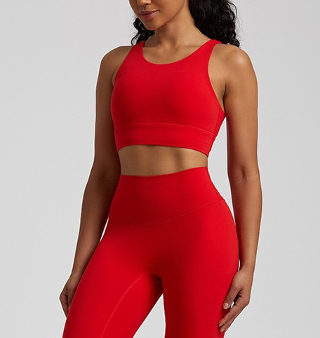 Top bustiera fitness rosu aprins, material compresiv, sustinere ridicata [1]