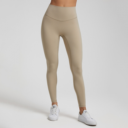Sport - Colanti fitness crem, lungime 8/8, Talie Înaltă Fără Cusături pe Mijloc