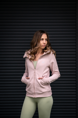 Bluze sport - Hanorac bumbac gros cu fermoar roz