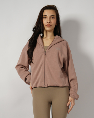 Tricou oversized - Hanorac silky feel cu fermoar roz pudrat