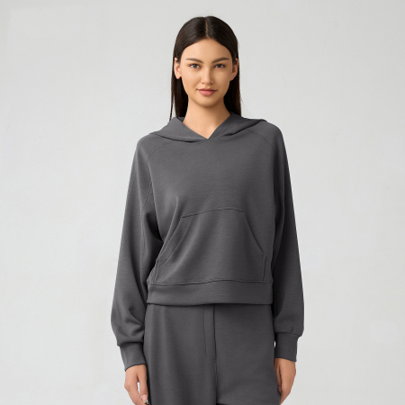 Trening - Hanorac silky feel gri inchis cu gluga