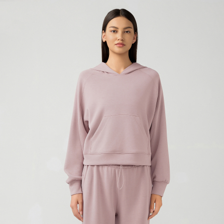 Trening - Hanorac silky feel roz pudrat cu gluga