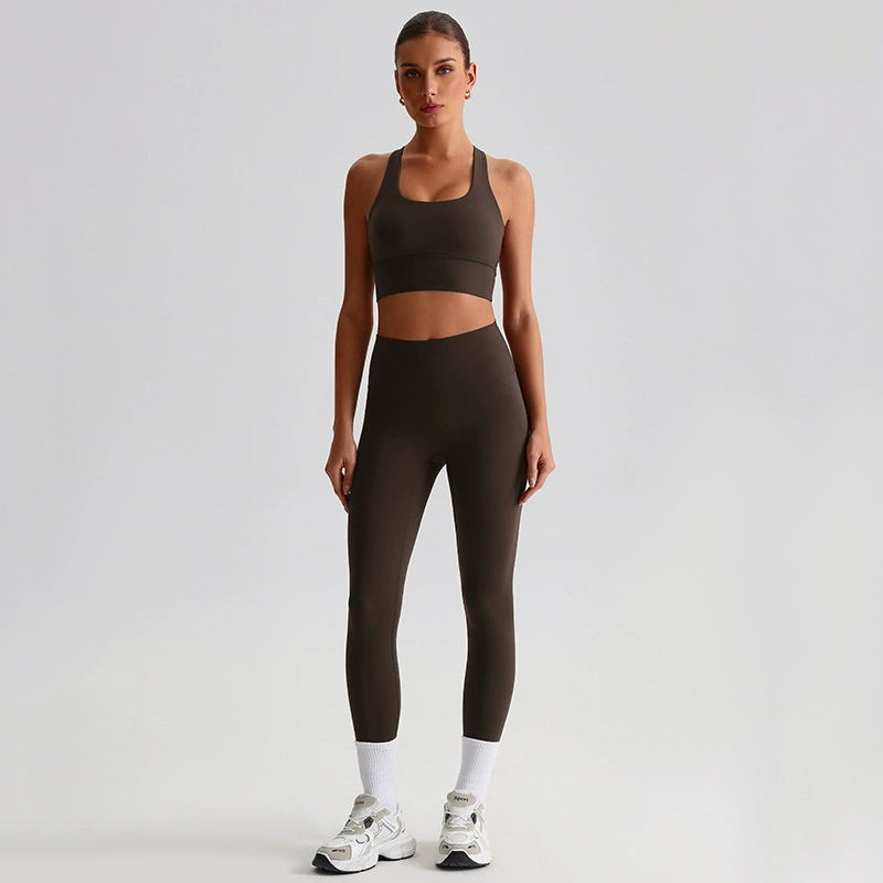 Sport - Set cozy colanti si bustiera maro inchis
