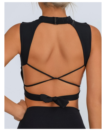 Bluze & Topuri Sport - Top Lotus cu spatele in x si fundita negru