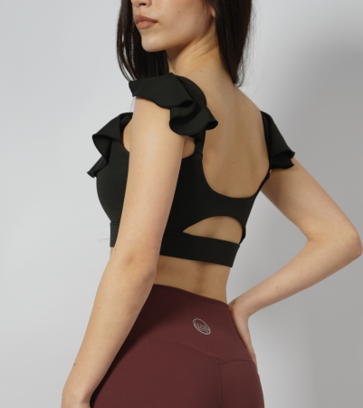 Femei - Top yoga flow cu volane negru