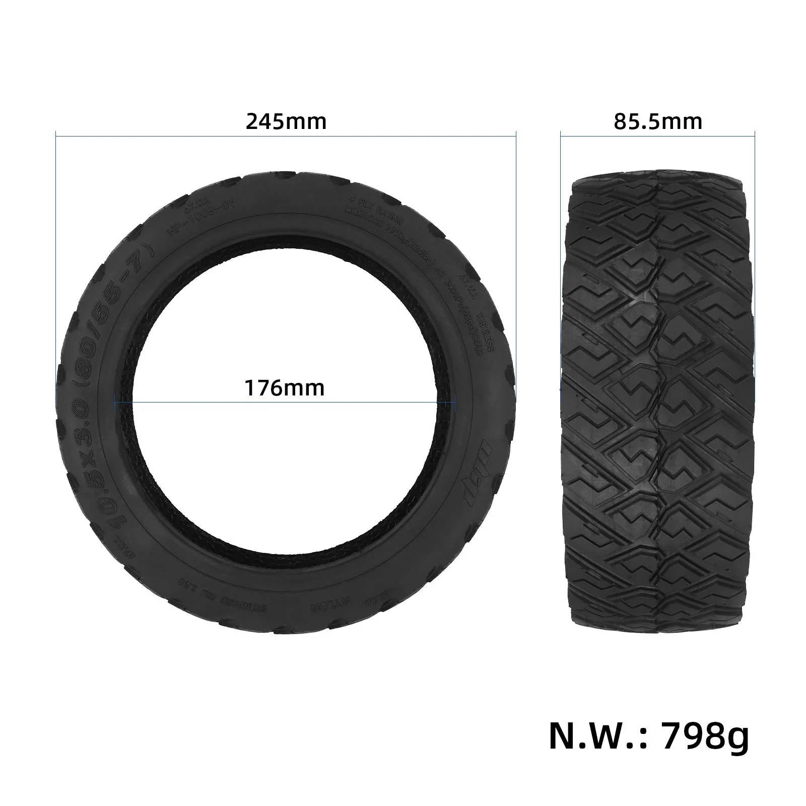 Cauciuc Off-Road Tubeless 10.5x3 Inch (80/55-7) – Anvelopa Cramponata Trotineta Electrica [2]
