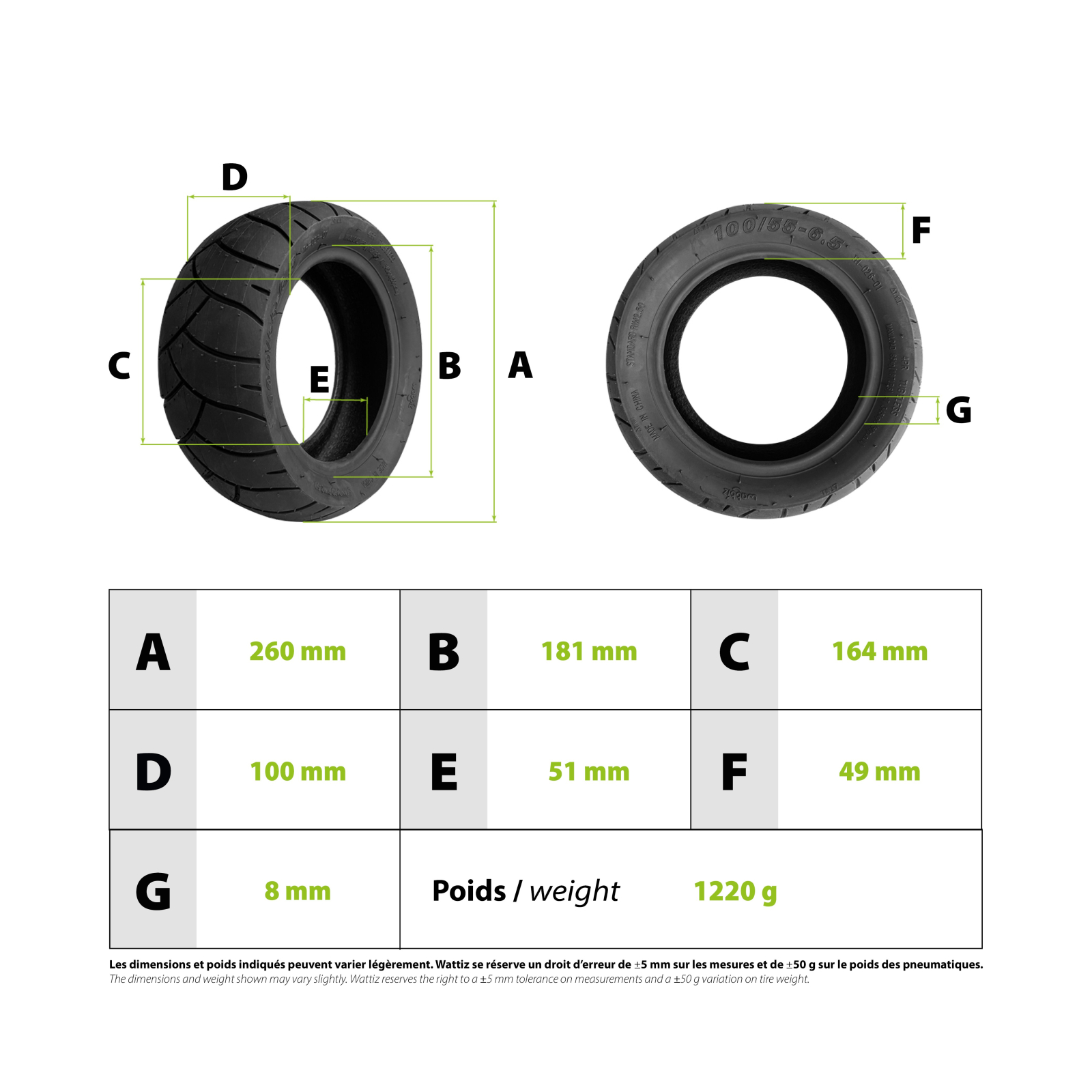Cauciuc Tubeless Trotineta Electrica 100/55-6.5 – Anvelopa Strada Premium [2]