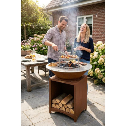 Ansamblu Grill Fiesta FI100 COR-FE – Grătar metalic cu plită rotundă din oțel Corten [2]