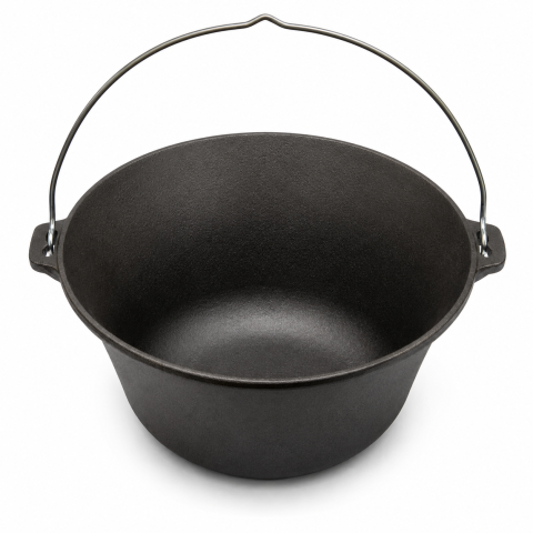 Picnic & Grill - Ceaun Fontă Naturală – 22 L – Ø 49 cm – Pentru Foc Deschis și Aragaz