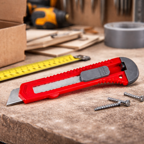 Cutter manual 18 mm cu lamă retractabilă roșu [1]