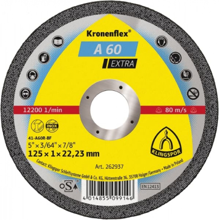 Scule lipit și debitat - DISCURI DEBITARE 125X1X22.23MM DREPT A60EX 262937 KLG