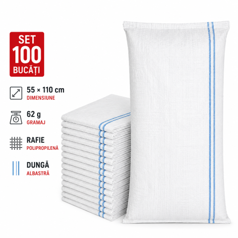 Set 100 Saci Rafie 55 × 100 cm, 52 g, cu Dungă Albastră [1]