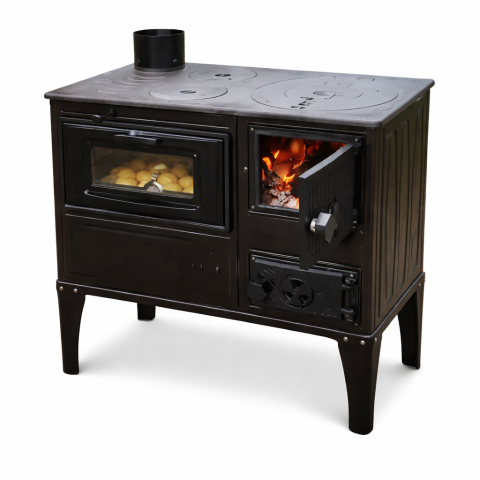 Sobe si Seminee - Sobă cu Plită și Cuptor pentru Încălzire și Gătit, Maro, Stânga