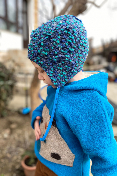 Caciuliță dublată lână fiartă - Albastru Bucle [2]