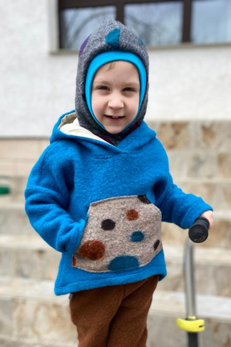 Cagulă dublată fleece lână fiartă - GRI -Buline albs [2]