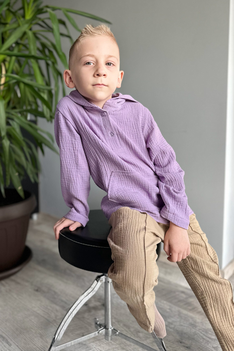 Cămașă tip hanorac din muselină băiat | Liliac | H. Bebe [2]