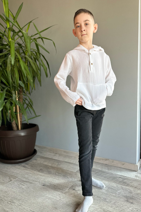 Cămașă tip hanorac din muselină băiat | Alb | H. Bebe [2]