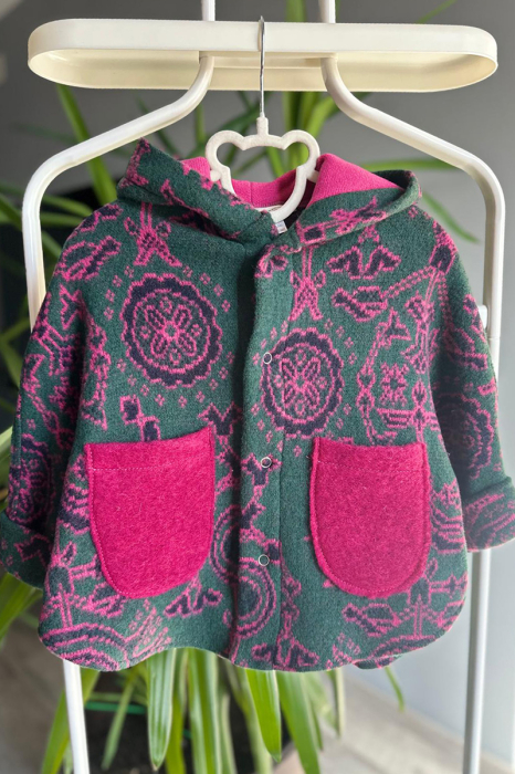 Capă copii din lână  - Fucsia Motive [2]