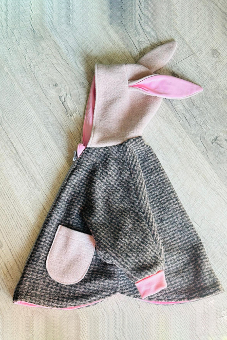 Capă din lână fiartă Oversized - Iepuras Gri / Roz [1]