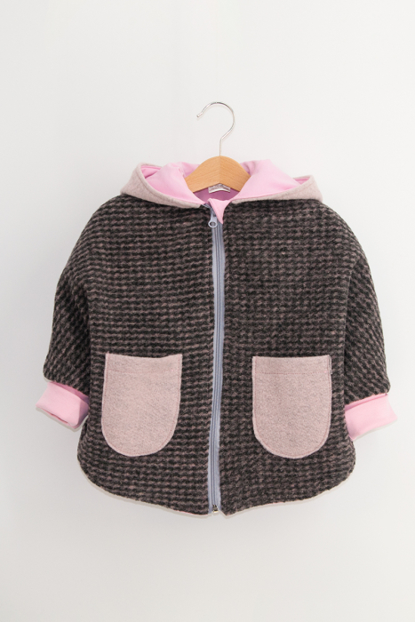 Capă din lână fiartă Oversized - Iepuras Gri / Roz [3]