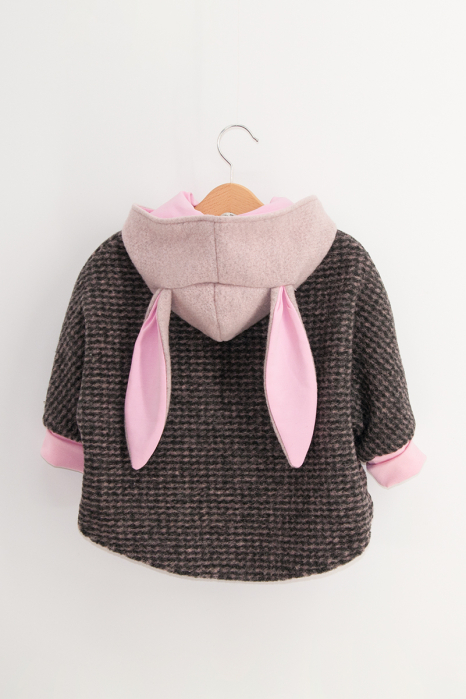 Capă din lână fiartă Oversized - Iepuras Gri / Roz [2]