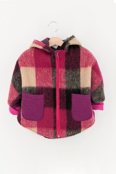 Capă din lână fiartă Oversized - Pink Carouri [1]