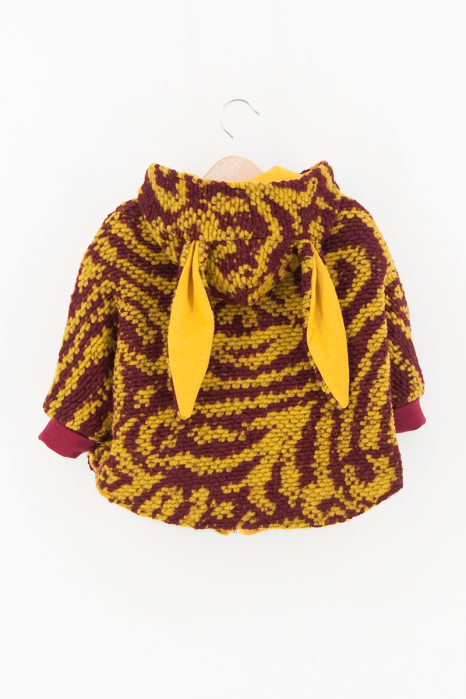 Capă din lână fiartă Oversized - Mustar/Visiniu [1]