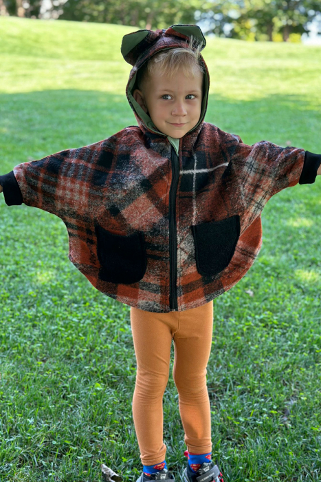 Capă din lână fiartă Oversized - Caramiziu [3]