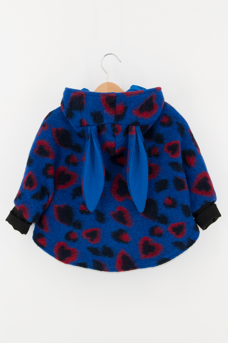 Capă din lână fiartă Oversized - Animal Print Albastru [2]