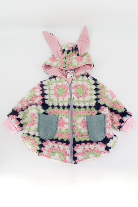 Capă din Lână Fiartă Oversized Roz/Mint Etnic - H. Bebe [2]