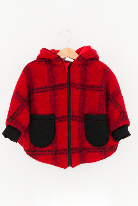 Capă din lână fiartă Oversized - Red & Black [1]