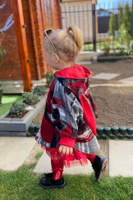 Capă din lână fiartă Oversized - Rosu [2]