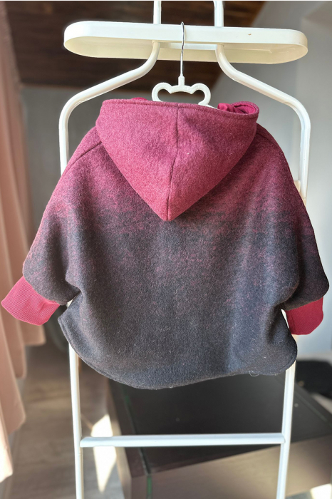 Capă din lână fiartă Oversized - Visiniu Degrade [4]