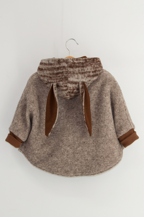 Capă din lână fiartă Oversized -  Crem/Maro Dungi [2]