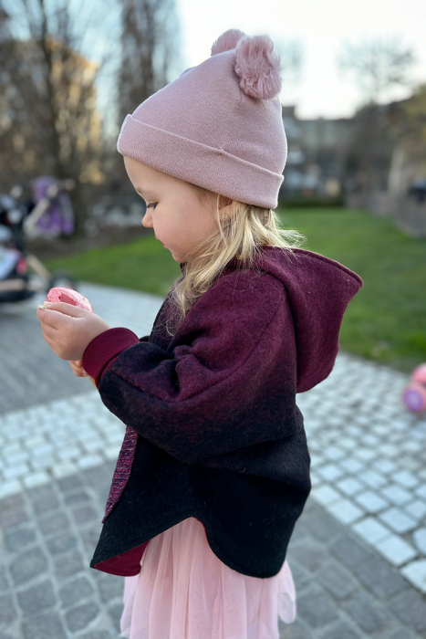 Capă din lână fiartă Oversized - Visiniu Degrade [2]