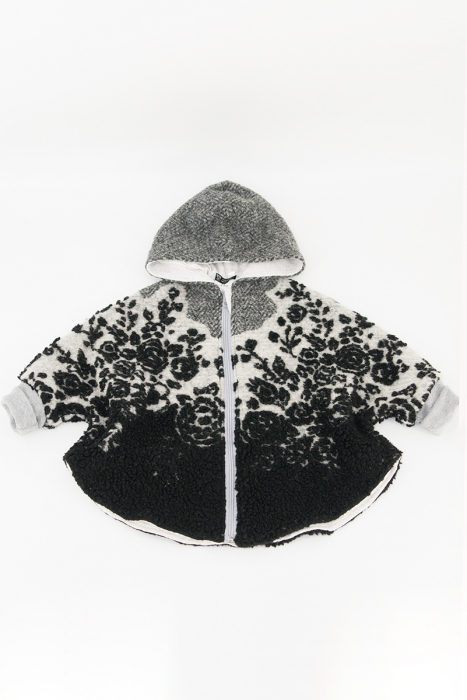 Capă din lână fiartă Oversized Degrade cu Flori [4]